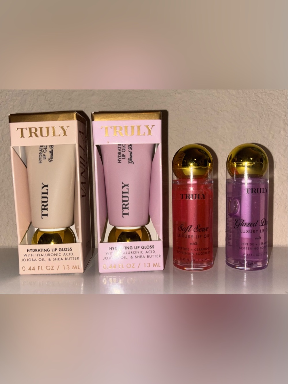 Set of 4 Truly Beauty Luxury Peptide Lip Oils & Glosses NWT